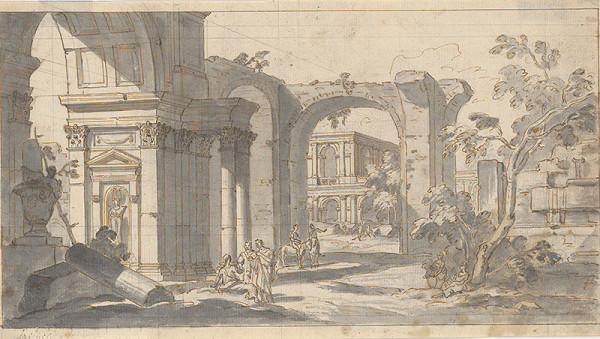 Taliansky majster z 1. tretiny 18. storočia, Neznámy umelec – V ruinách antickej architektúry – capriccio 