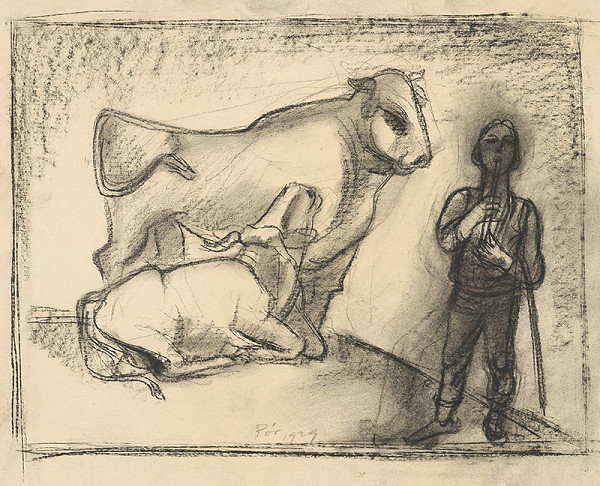 Bertalan Pór – Pastier s býkom a kravou 