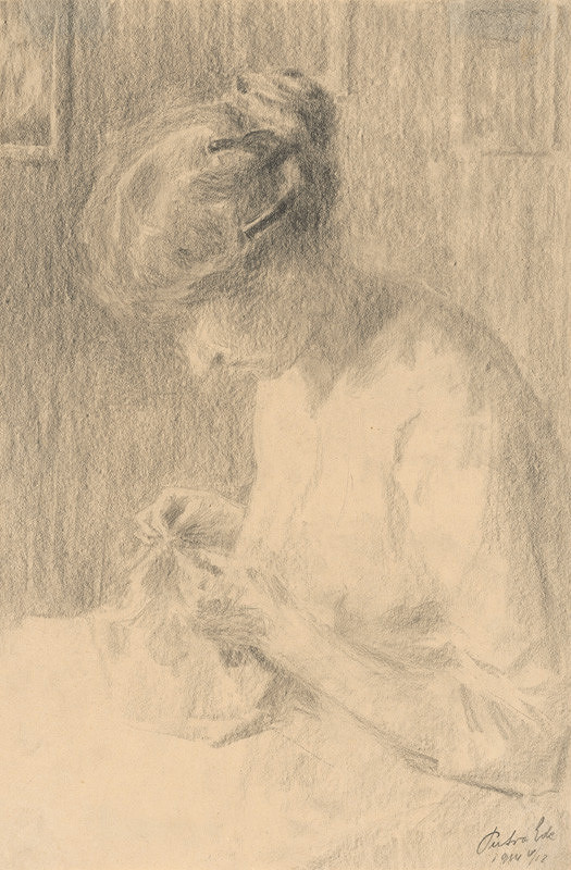 Eduard Putra – Woman Sewing in Profile 