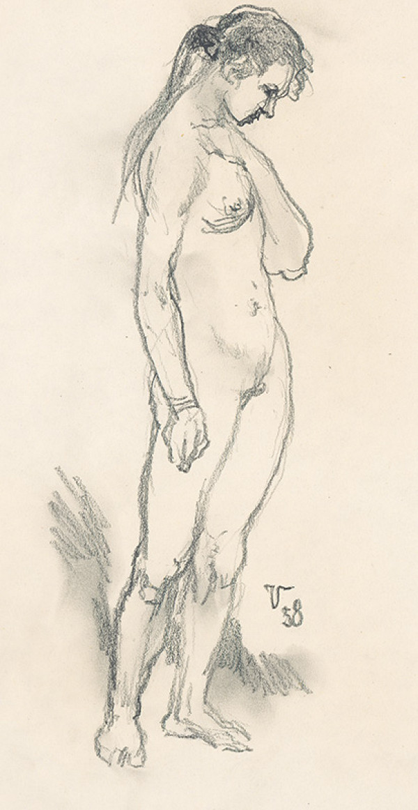 Jaroslav Vodrážka – Stojaci ženský akt so zdvihnutou rukou 