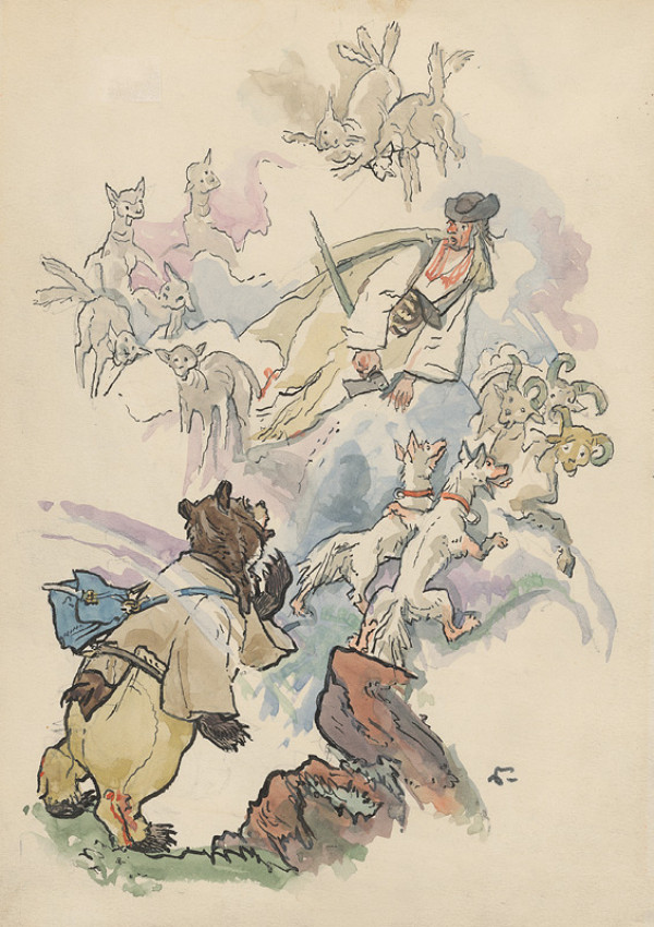 Jaroslav Vodrážka – Medveď a bača s ovcami 