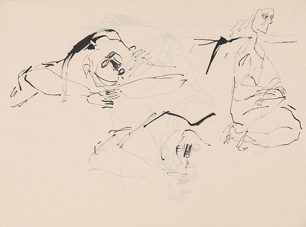 Július Lőrincz – 59. Vojna II. - Kľačiaca žena a dve štúdie hláv ženy 