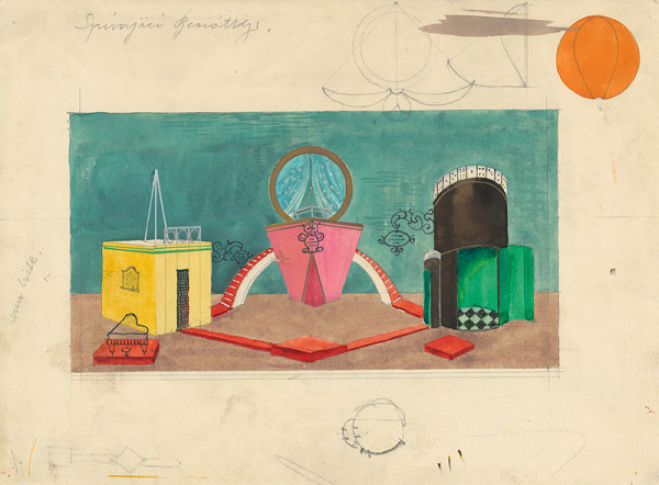 Ľudovít Fulla – Skica k scénickému návrhu k inscenácii C. Goldoniho a A. Hoffmeistera:  Spievajúce Benátky 