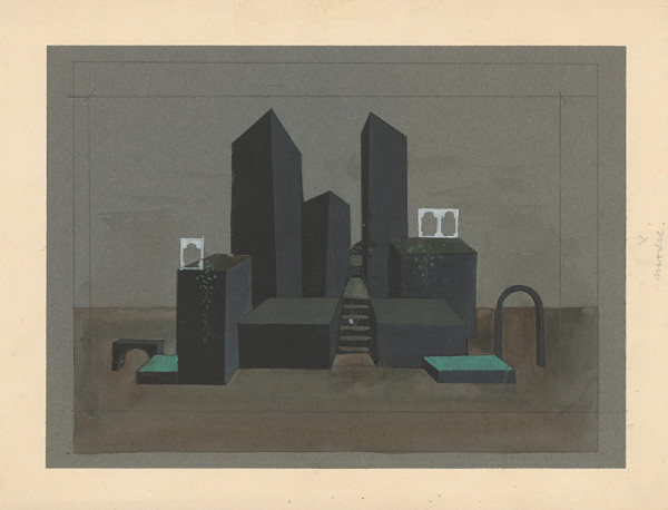 Ľudovít Fulla – Skica k scénickému návrhu k inscenácii V. Dyka: Zmúdrenie Dona Quijota VI. 