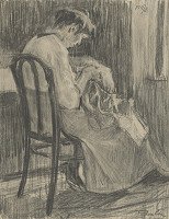 Eduard Putra – Štúdia ženy pri šití 