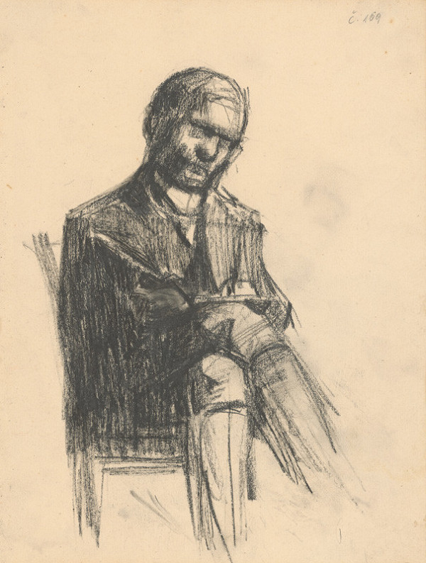 Eduard Putra – Study of a Seated Man Writing on his Knees with a Quill 