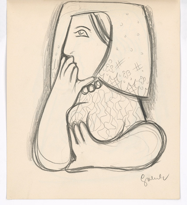 Mikuláš Galanda – Žena v kvetovanej šatke s podopretou bradou 