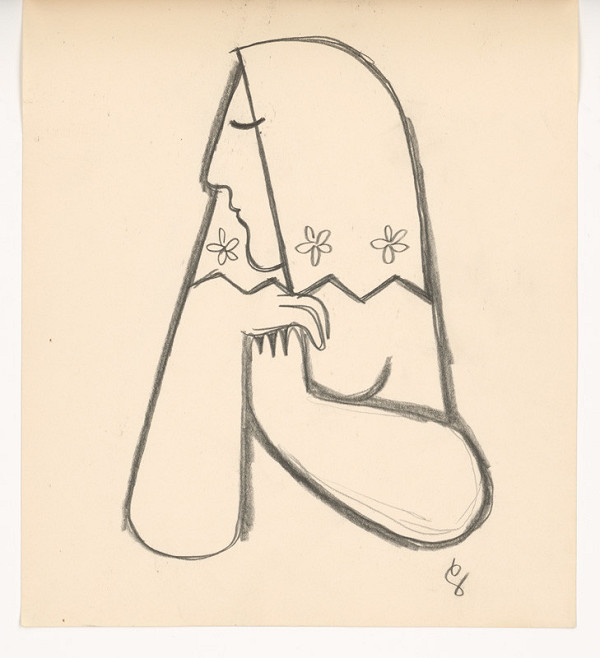 Mikuláš Galanda – Žena v kvetovanej šatke s podopierajúcimi sa rukami 