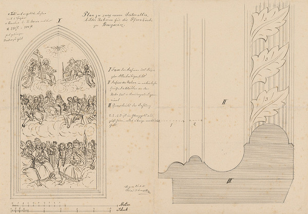 Konrád Švestka – Plán na dva oltáre (bočný oltár) a rámy pre farský kostol v Berehovciach 