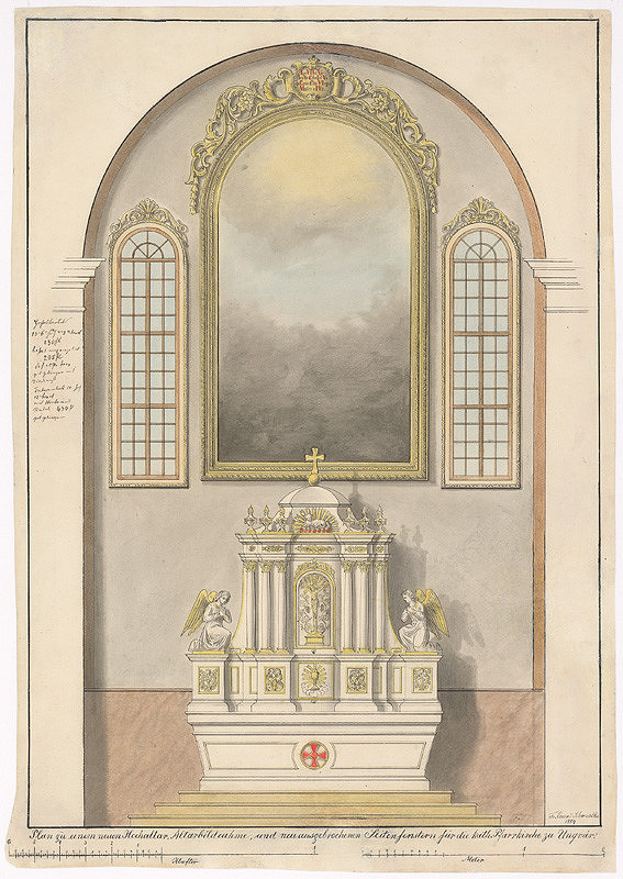 Konrád Švestka – Návrh na hlavný oltár, oltárne rámy a bočné okná pre farský kostol v Užhorode 