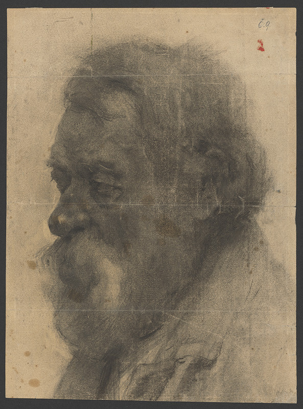 Eduard Putra – Štúdia hlavy muža s dlhými vlasmi 