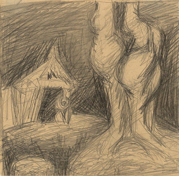 Ján Novák – Old Woman Sitting in front of a Cottage 