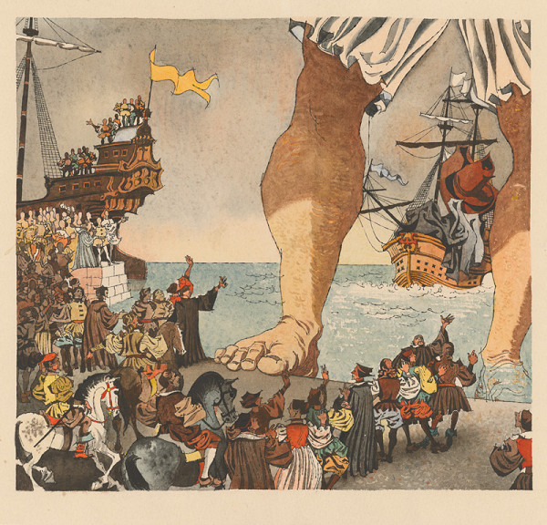 Vincent Hložník – Gulliver vystupuje z mora na pobrežie trpaslíkov 