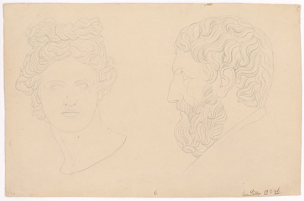 Ján Pálka – Dve hlavy-hlava muža s bradou a ženy-podľa antických odliatkov 