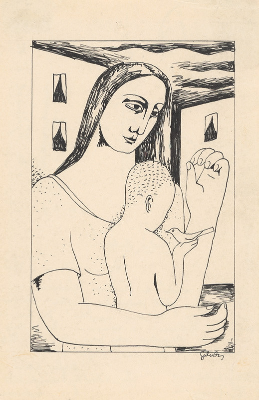 Mikuláš Galanda – Matka a dieťa hrajúce sa s vtákom 