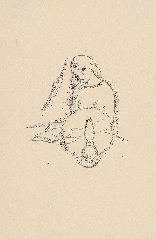 Mikuláš Galanda – Žena čítajúca knihu pri petrolejovej lampe 