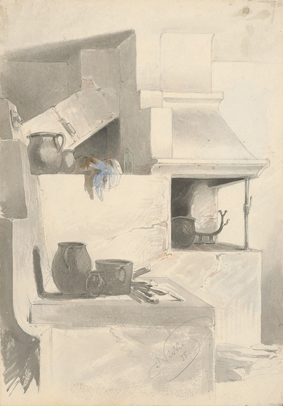 Friedrich Carl von Scheidlin – Náčrt krbu s kuchynským náčiním 