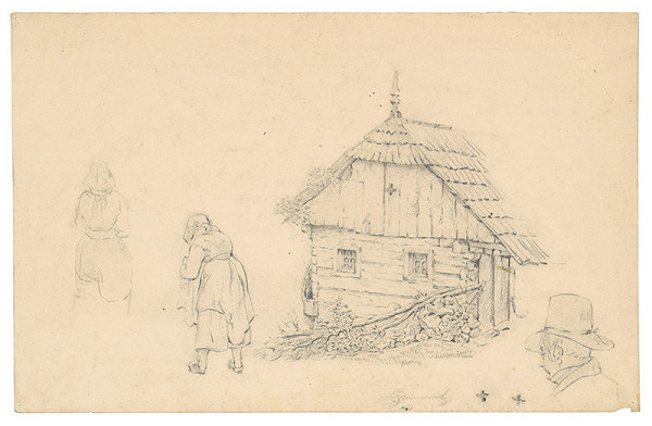 Friedrich Carl von Scheidlin – Štúdia drevenice s dedinčankami 