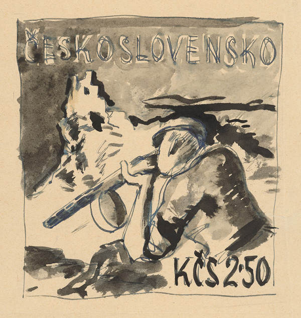 Anton Hollý – Návrh na povstaleckú známku hodnoty 2,50,-Kčs - Variant so Strečnom 