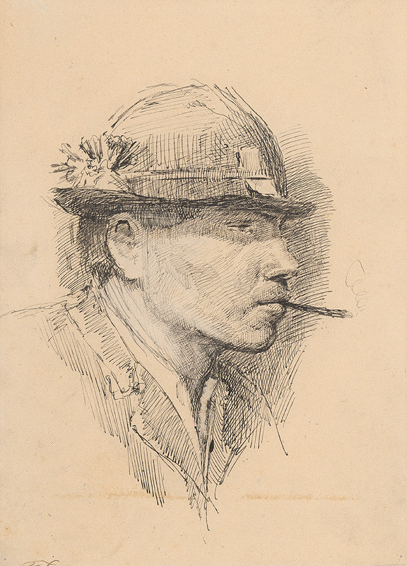 Ladislav Mednyánszky – Hlava fajčiaceho mládenca v klobúku 