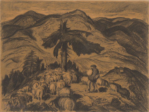 Martin Benka – Ovce na holiach - štúdia 