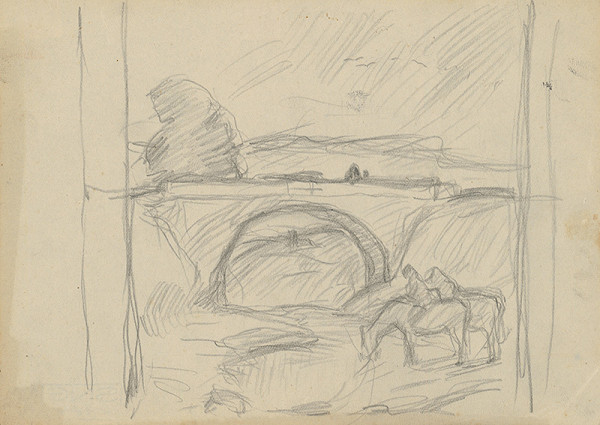 Július Koreszka – Study for the Painting Landscape with Horses Watering 