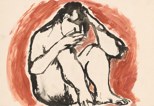 Ernest Špitz – Akt s červeným pozadím 