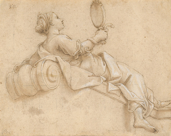 Taliansky maliar zo 17. storočia – Ležiace dievča so zrkadlom v ruke 