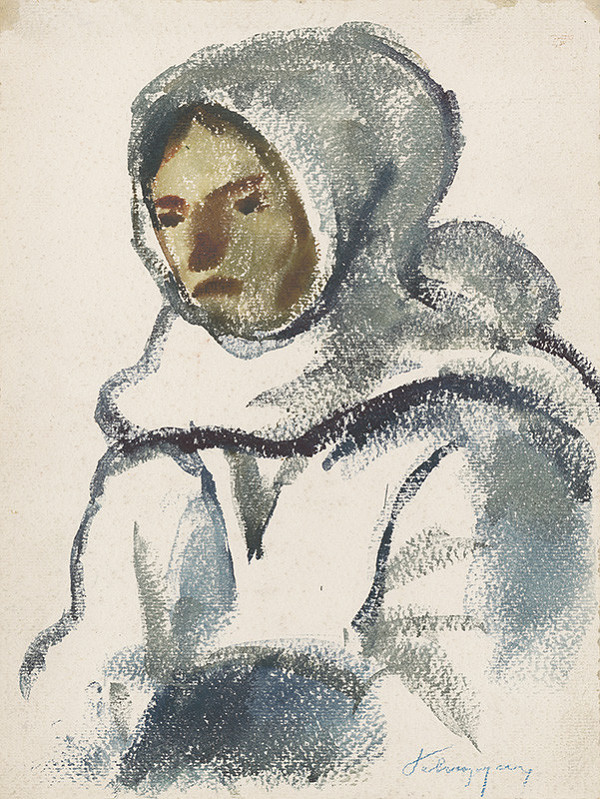 Zolo Palugyay – Study of a Girl in a Large Winter Scarf 