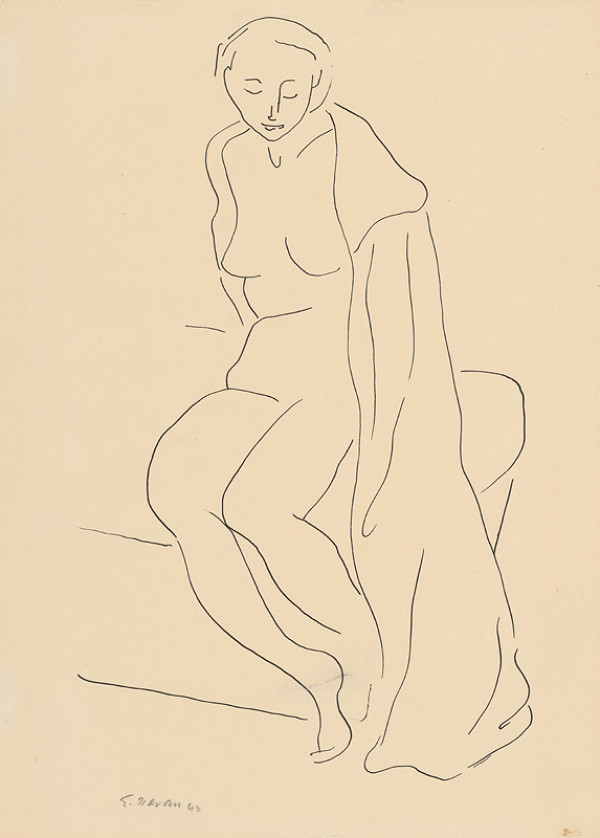 Eugen Nevan – Sediaci akt ženy s drapériou 