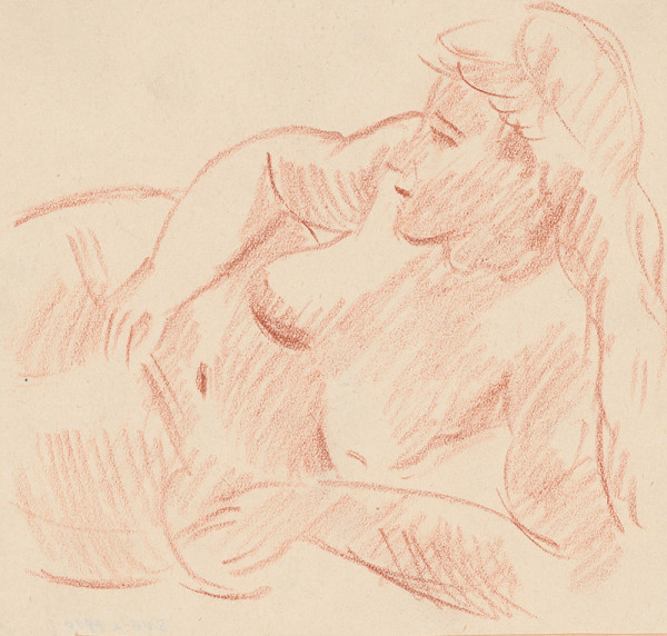 Eugen Nevan – Reclining Female Half-Nude 