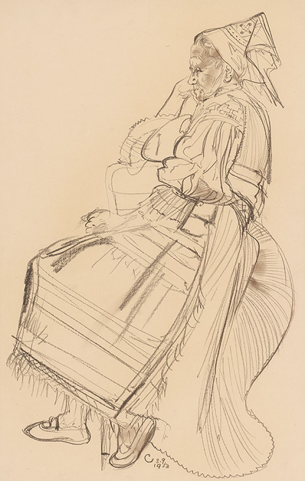 Štefan Cpin – Seated Woman in a Folk Costume 