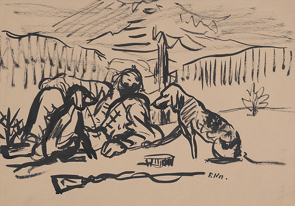 Arnold Peter Weisz-Kubínčan – Odpočívajúci poľovník so psami 