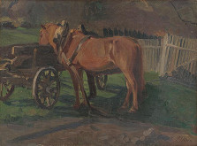 Peter Július Kern – Red Horses by a Cart 
