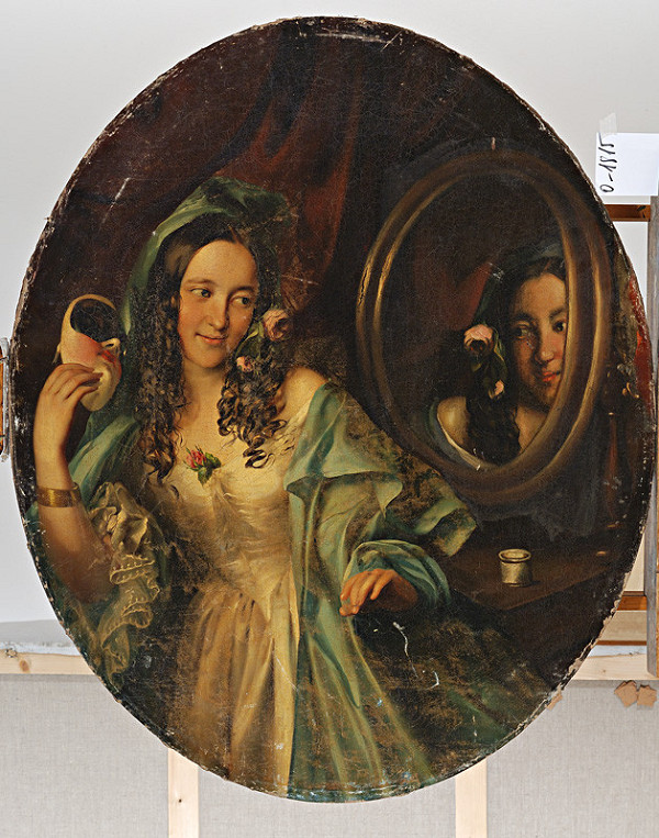Rakúsky maliar z 19. storočia – A Lady at her Mirror 