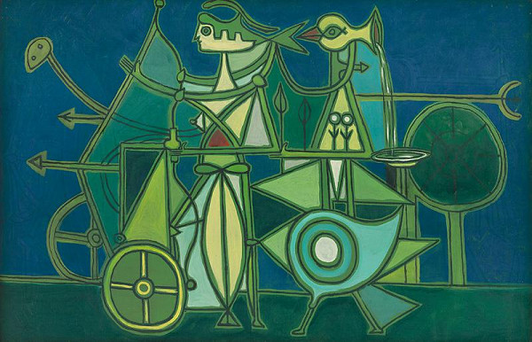 Oscar Dominguez – Kompozícia s modrým podkladom 