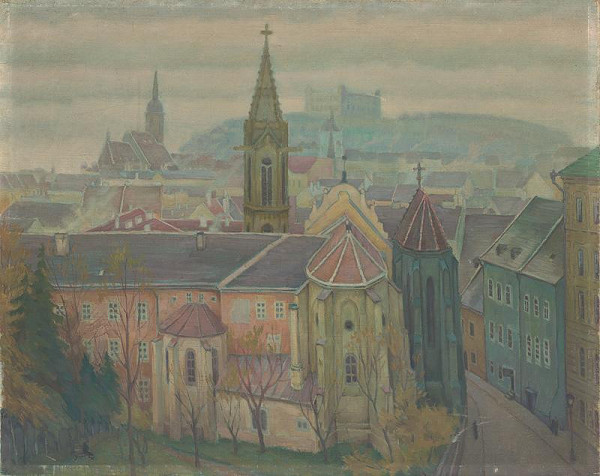 Slovenský maliar z 20. storočia – Pohľad na Bratislavu od Klariského kostola 