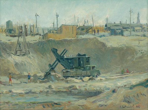 Vladimír Vestenický – Výkop základov na Priehrade mládeže - štúdia k obrazu 