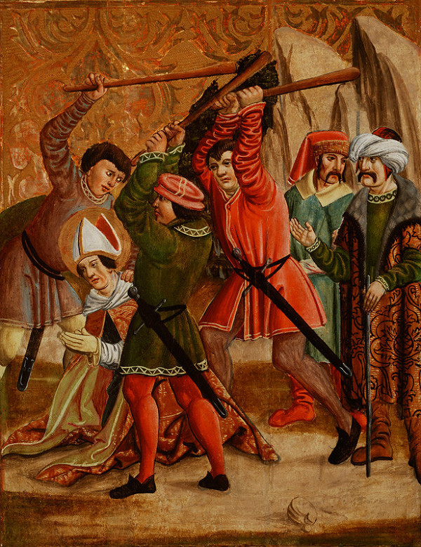 Slovenský maliar z 1. tretiny 16. storočia – Palicovanie svätca, Nesenie kríža - rub 