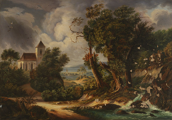 Stredoeurópsky maliar z polovice 19. storočia – Krajina s kostolíkom 