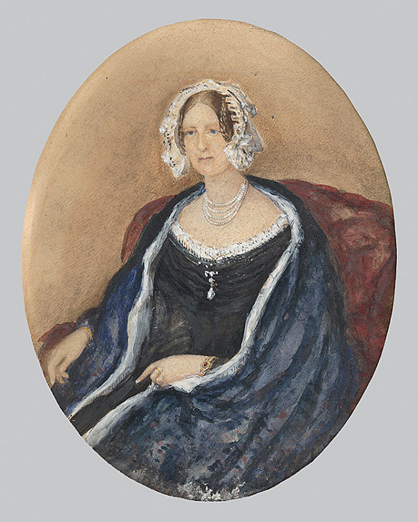 Rakúsky miniaturista z polovice 19. storočia – Portrait of a Lady in a White Bonnet and a Cape 