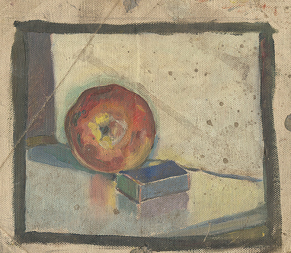 Margita Czobelová – Zátišie s jablkom a zápalkovou krabicou 