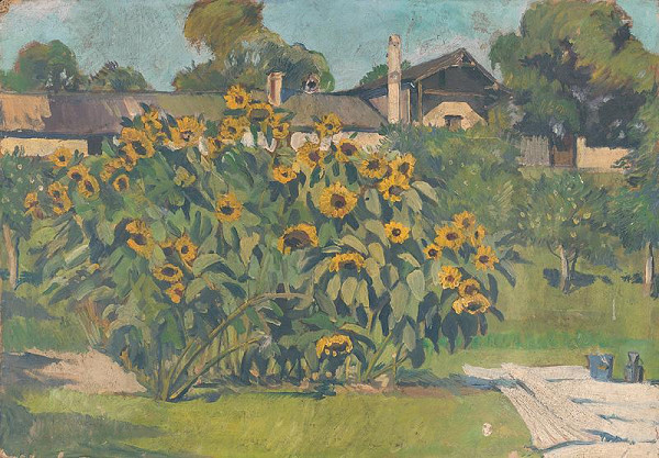 Margita Czóbelová – Hospodársky dvor so slnečnicami (Mednyánszkeho ateliér) 