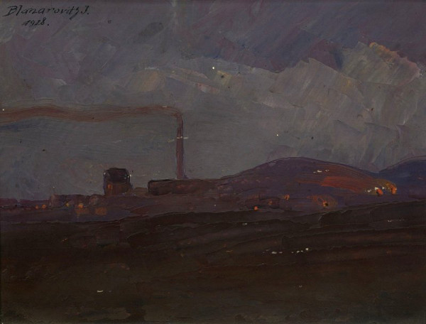 Jozef Blanarovits – Podvečerná krajina s továrňou 