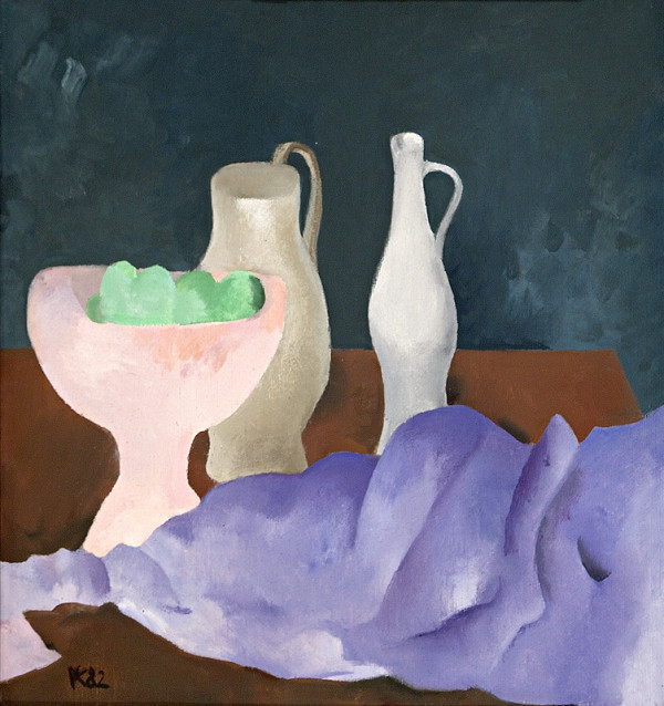 Viera Kraicová – Zátišie s ružovým podnosom 