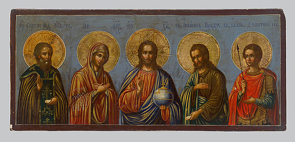 Ruský ikonopisec – Spasiteľ medzi Bohorodičkou, sv.Jánom, Sergejom a Michalom archanjelom 