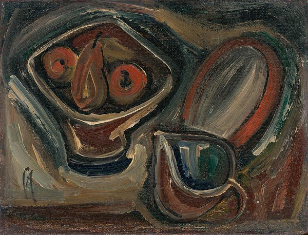 František Studený – Zátišie s chlebíkom a ovocím 