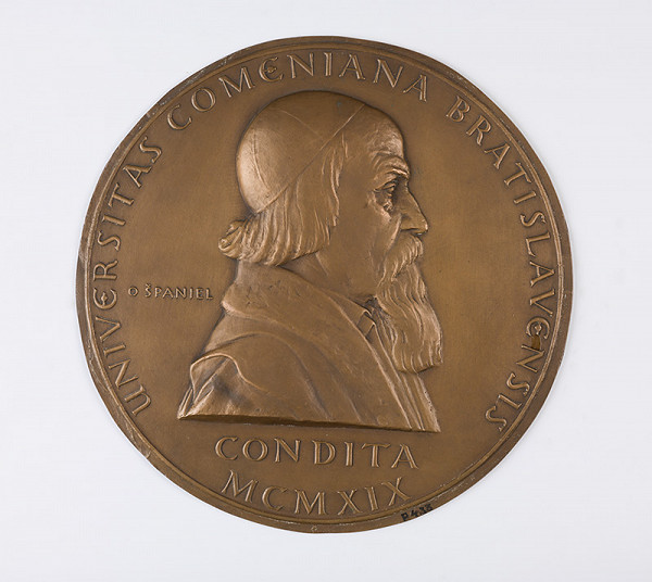 Otakar Španiel – Plaketa Komenského univerzity v Bratislave-podobizeň J.A.Komenského 