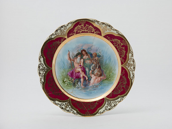 Stredoeurópsky autor Viedeň, Manufaktúra Augarten – Dekoratívny tanier - Poseidón a nymfa 