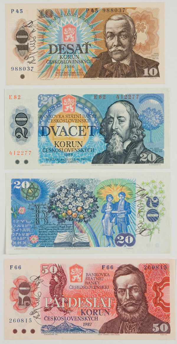Albín Brunovský – Návrh bankoviek so signatúrou I. - IV.  
